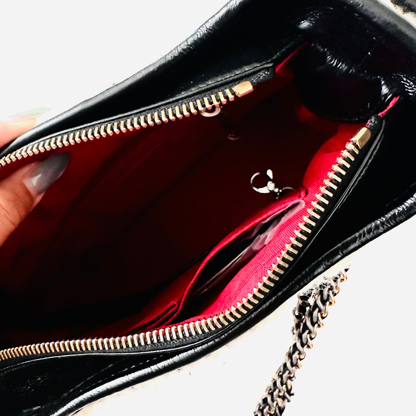 Chanel White / Black GHW Tweed Small Gabrielle CC Monogram Logo Chain Shoulder Sling Bag 24s