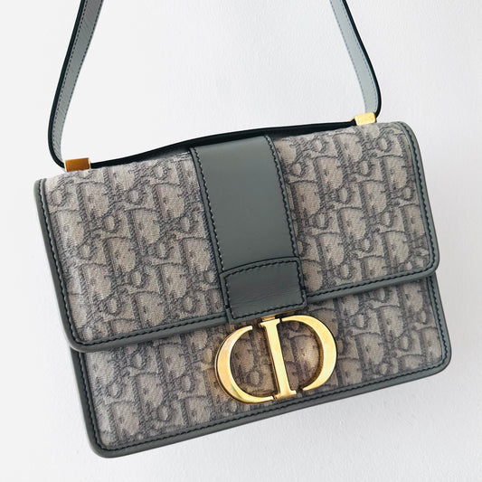 Christian Dior CD 30 Montaigne Grey GHW Oblique Monogram Flap Shoulder Bag