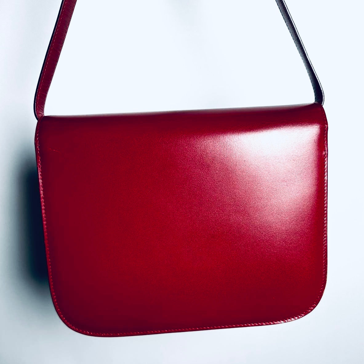 Celine Deep Red GHW Medium Classic Box Monogram Logo Smooth Leather Shoulder Sling Bag