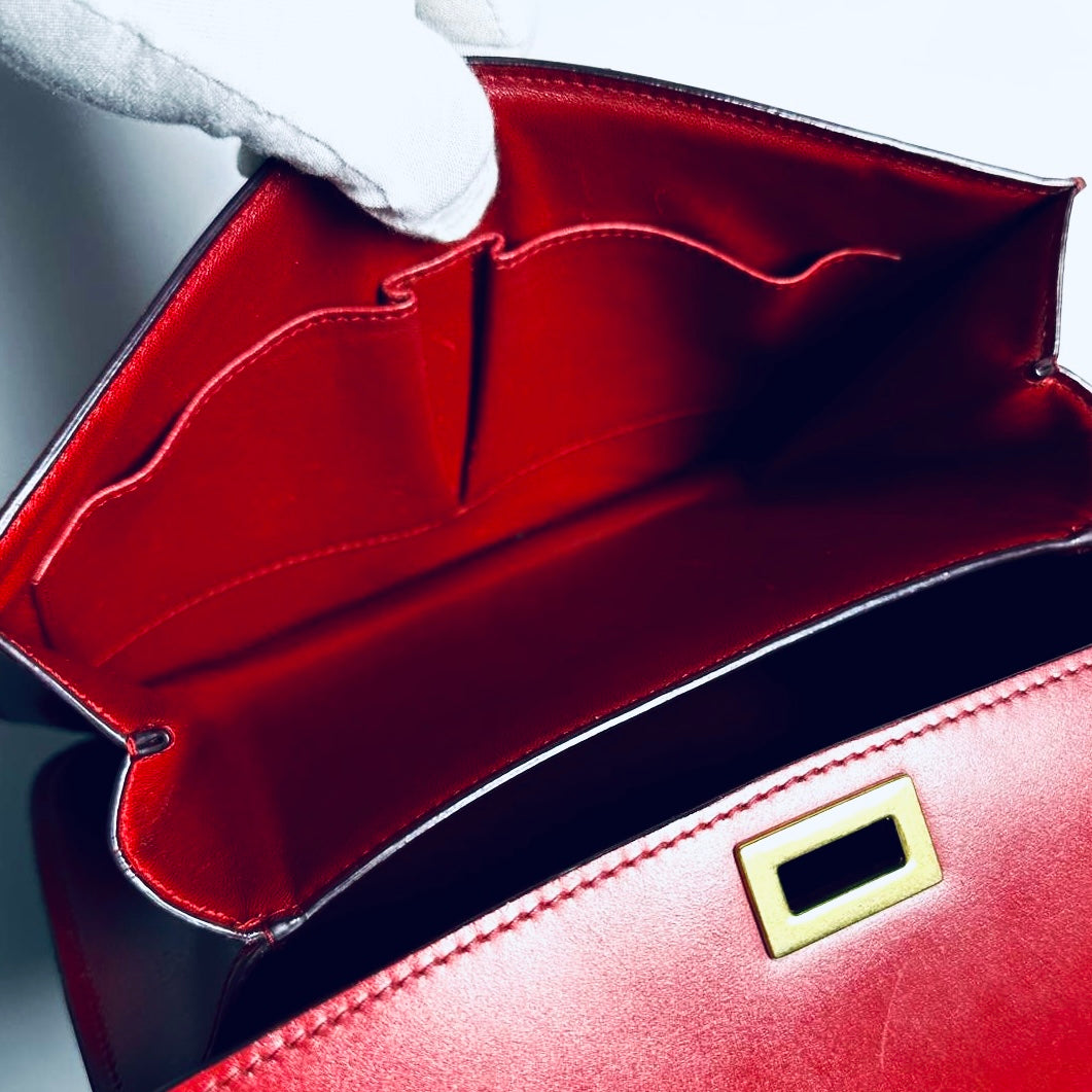 Celine Deep Red GHW Medium Classic Box Monogram Logo Smooth Leather Shoulder Sling Bag