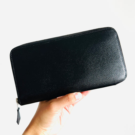 Hermes Black Azap Silk In Classic Classique Long Zippy Zip Around Epsom Leather Wallet