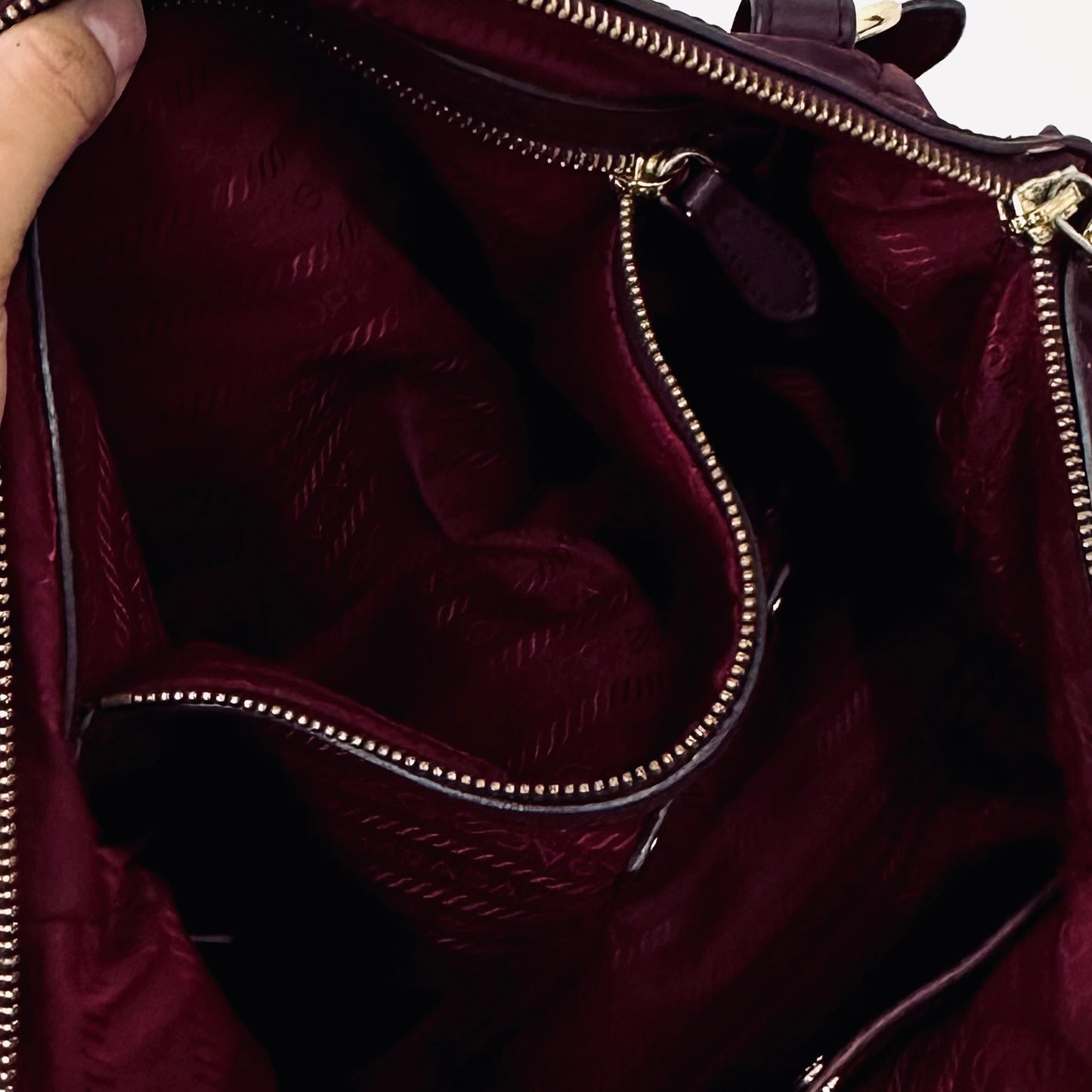 Prada Maroon Red GHW Bauletto Tessuto Classic Logo Nylon & Leather Baguette Hobo Shoulder Bag