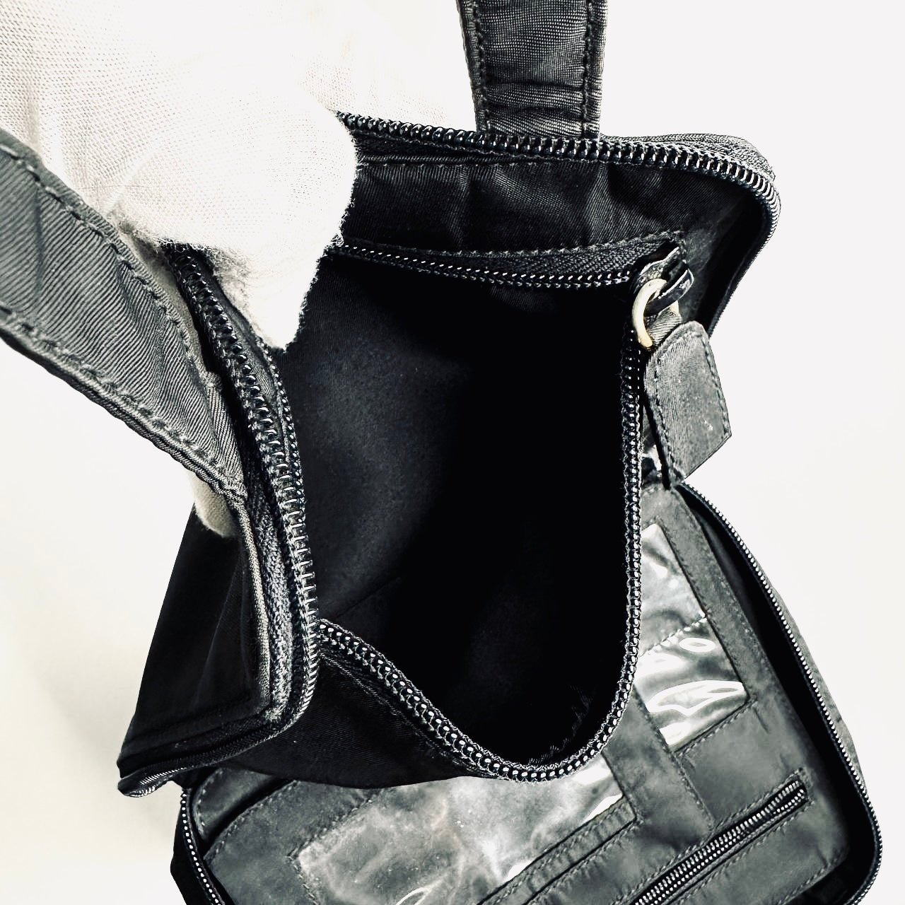 Prada Black Tessuto Beauty Monogram Logo Top Handle Vanity Case Boston Tote Bag