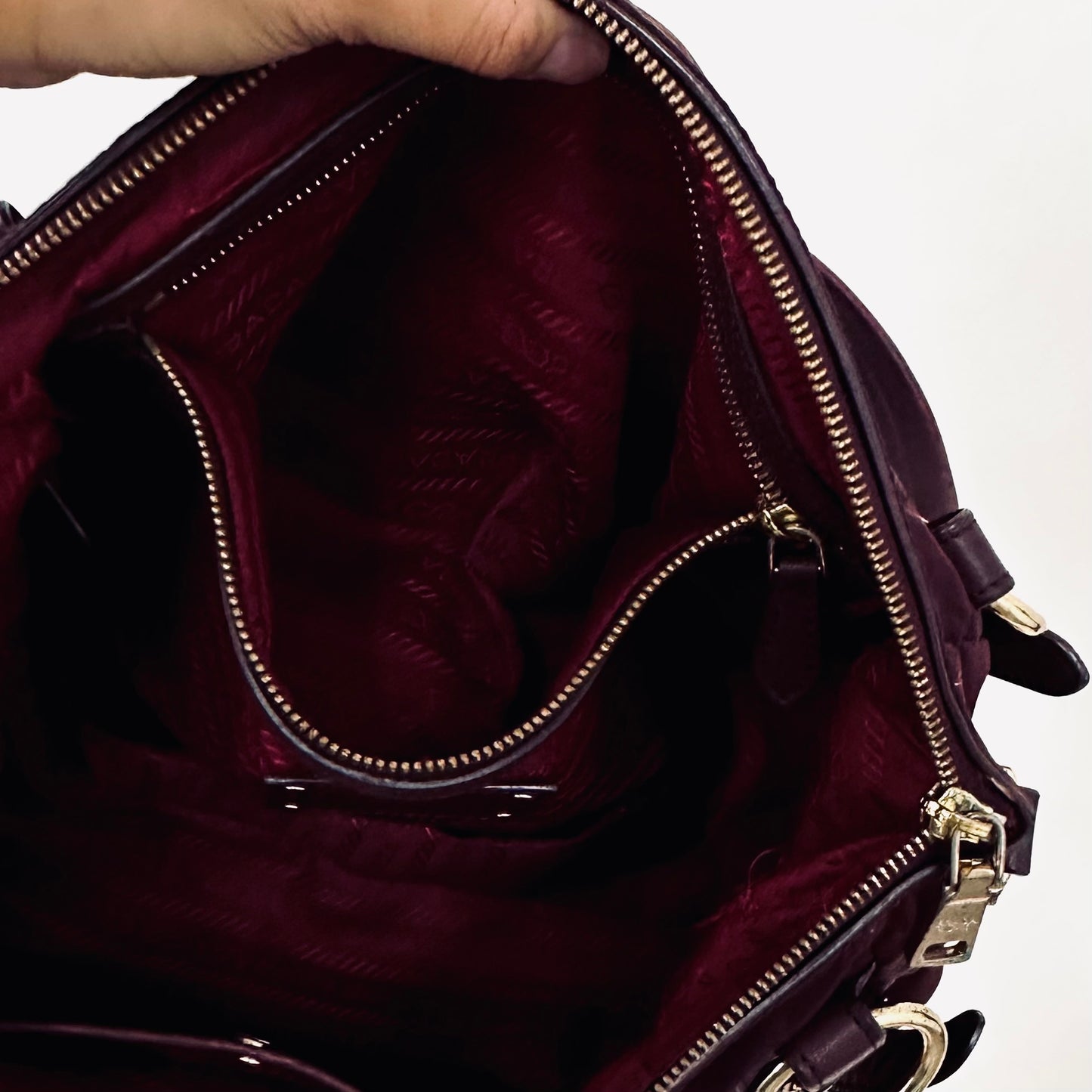 Prada Maroon Red GHW Bauletto Tessuto Classic Logo Nylon & Leather Baguette Hobo Shoulder Bag