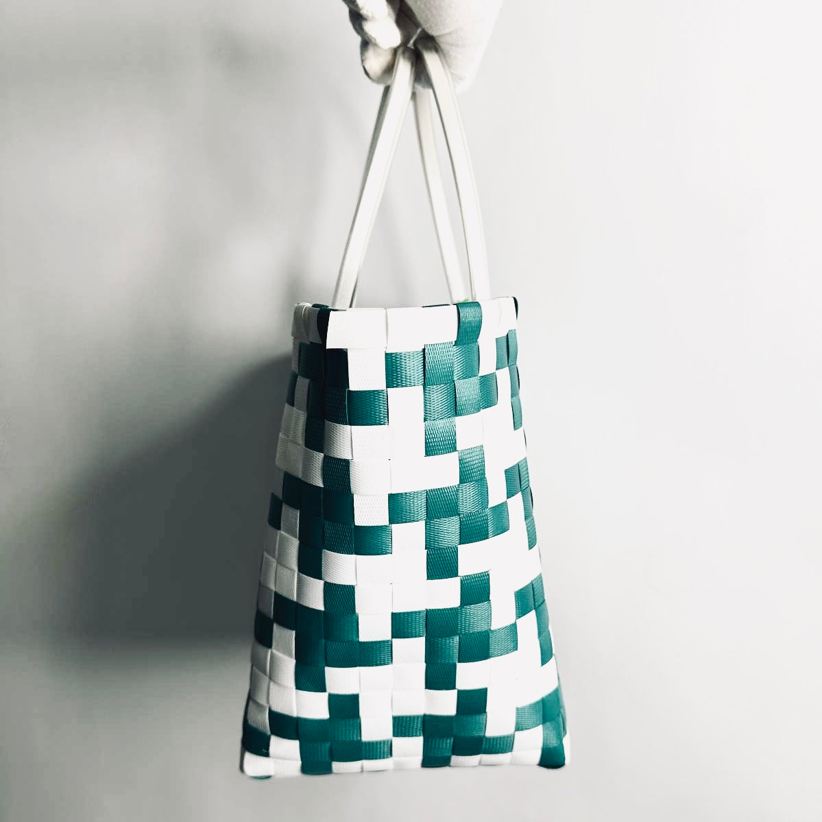 Marni Green / White Market Monogram Logo Interwoven Raffia / Leather Basket Bucket Tote Bag