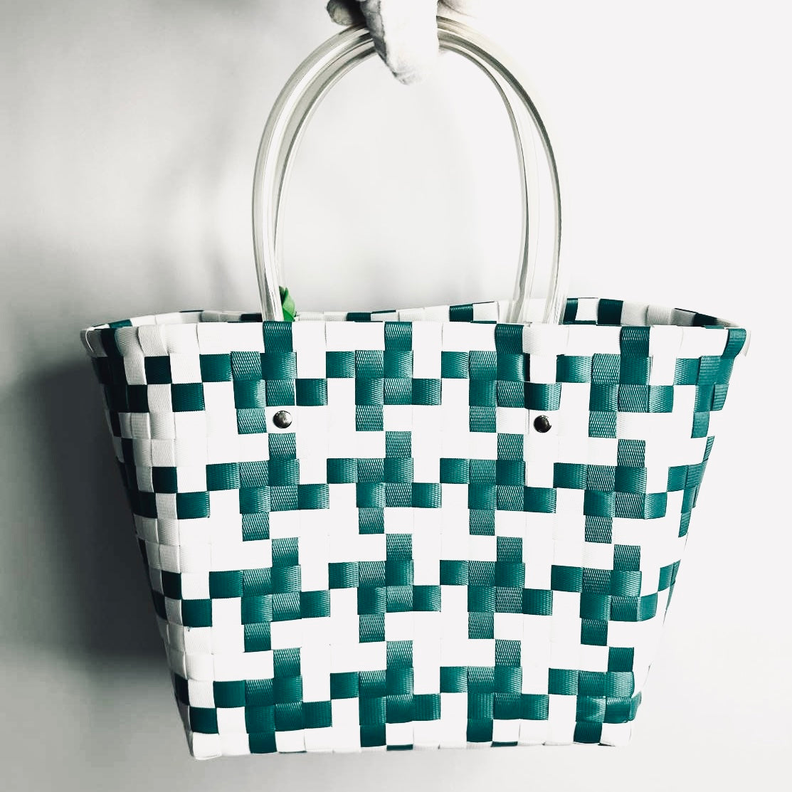 Marni Green / White Market Monogram Logo Interwoven Raffia / Leather Basket Bucket Tote Bag