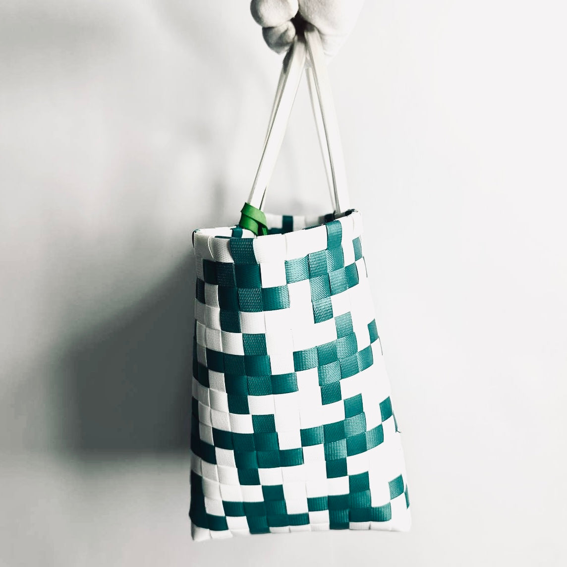 Marni Green / White Market Monogram Logo Interwoven Raffia / Leather Basket Bucket Tote Bag