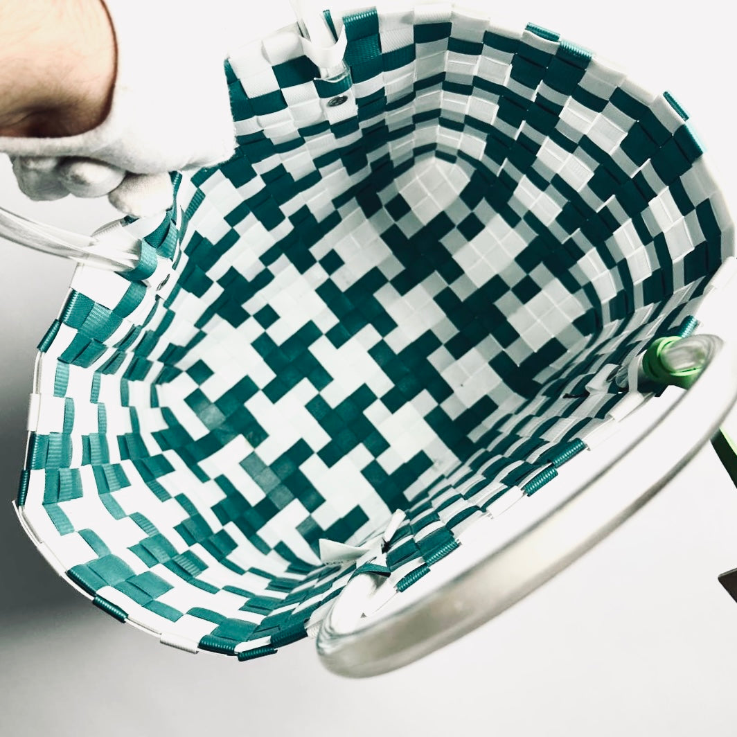Marni Green / White Market Monogram Logo Interwoven Raffia / Leather Basket Bucket Tote Bag