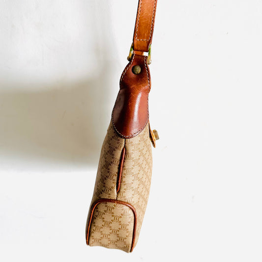 Celine Beige GHW Triomphe Macadam Monogram Logo Vintage Hobo Shoulder Sling Bag