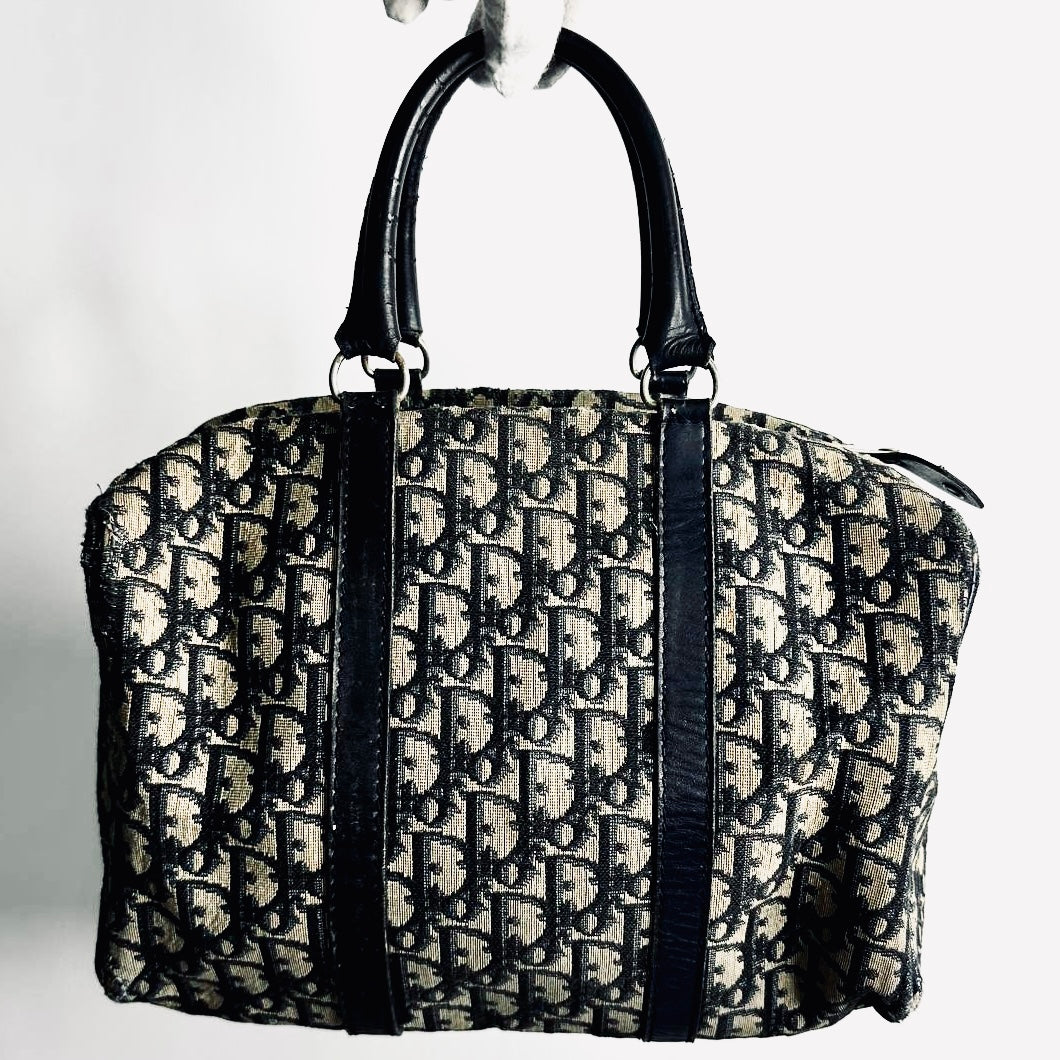 Christian Dior CD Navy Blue Oblique Monogram Logo Vintage Speedy Boston 30 Top Handle Bag