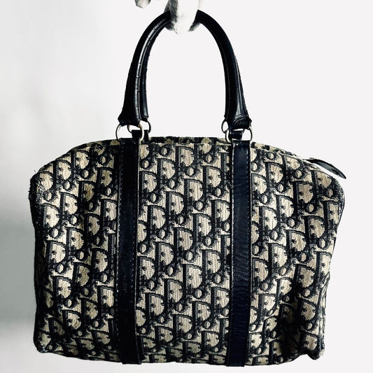 Christian Dior CD Navy Blue Oblique Monogram Logo Vintage Speedy Boston 30 Top Handle Bag