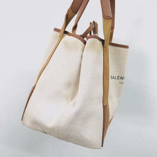 Balenciaga Cabas Caramel Brown / White Logo Small S Shopper Shoulder Tote Bag With Small Pouch