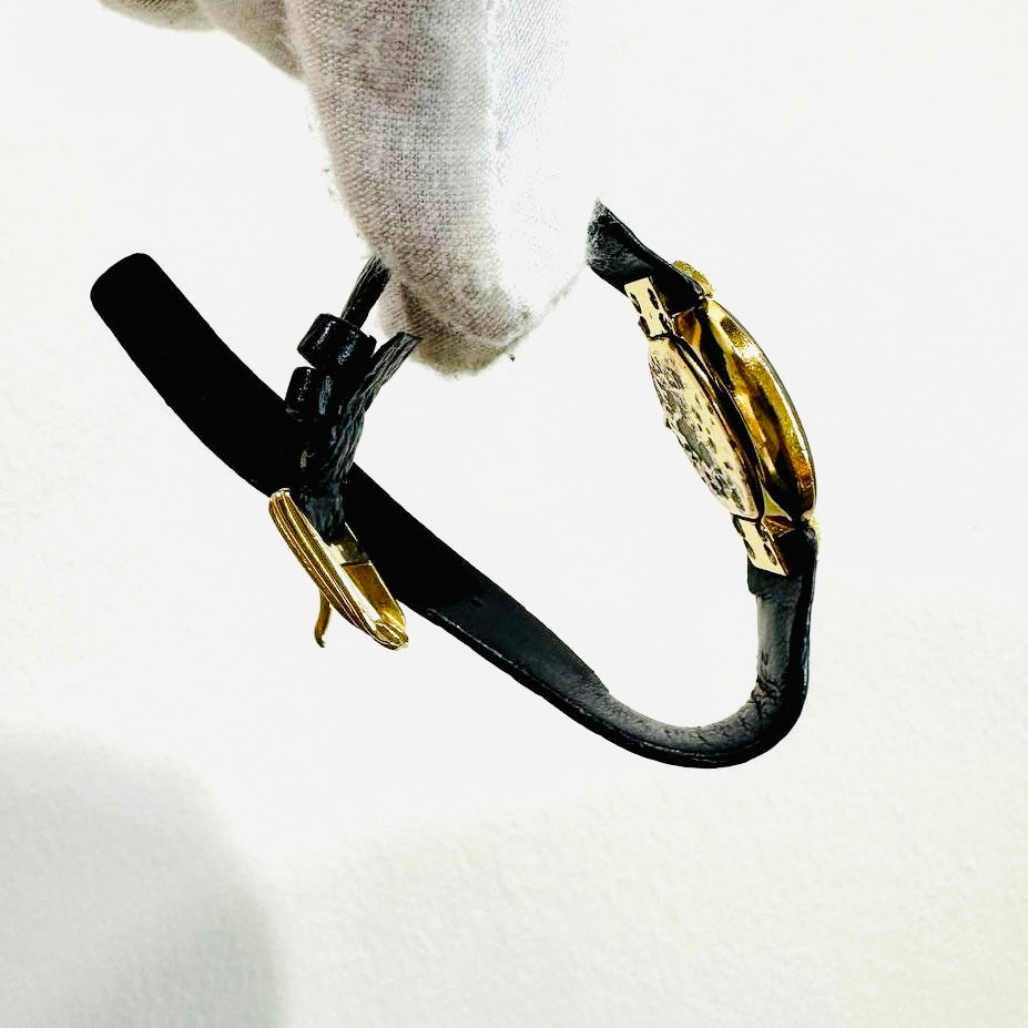 Christian Dior CD Bagira Monogram Logo GHW 26MM Black Dial Leather Strap Quartz Watch