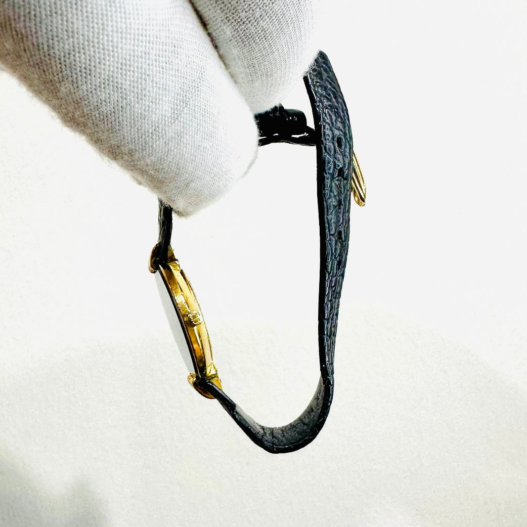 Christian Dior CD Bagira Monogram Logo GHW 26MM Black Dial Leather Strap Quartz Watch