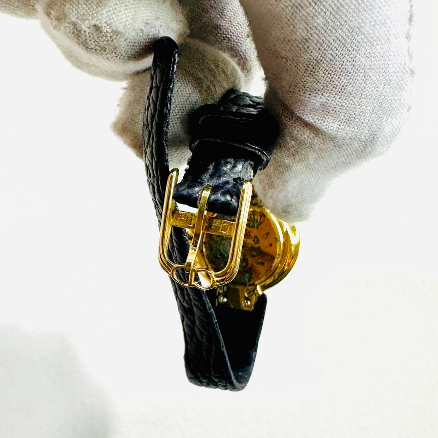 Christian Dior CD Bagira Monogram Logo GHW 26MM Black Dial Leather Strap Quartz Watch