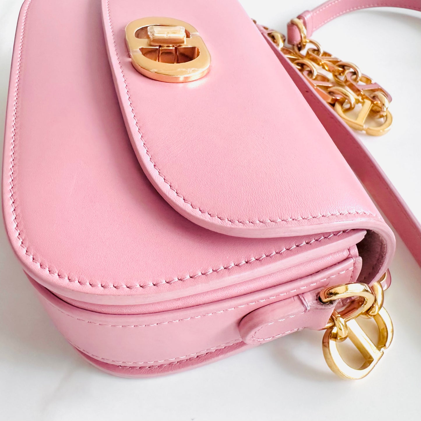 Christian Dior CD 30 Montaigne Avenue Small Pink GHW Monogram Calfskin Leather Flap Chain Shoulder Sling Bag