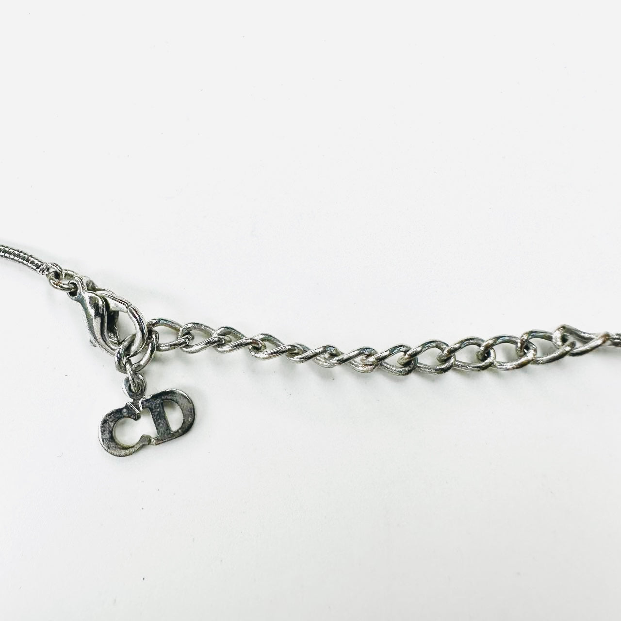 Christian Dior CD Giant Monogram Logo Silver Heart & Crystals Vintage Pendant Necklace