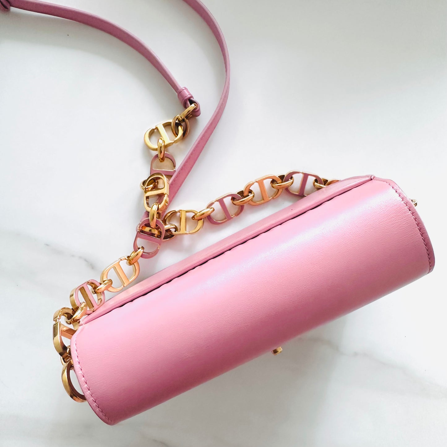 Christian Dior CD 30 Montaigne Avenue Small Pink GHW Monogram Calfskin Leather Flap Chain Shoulder Sling Bag