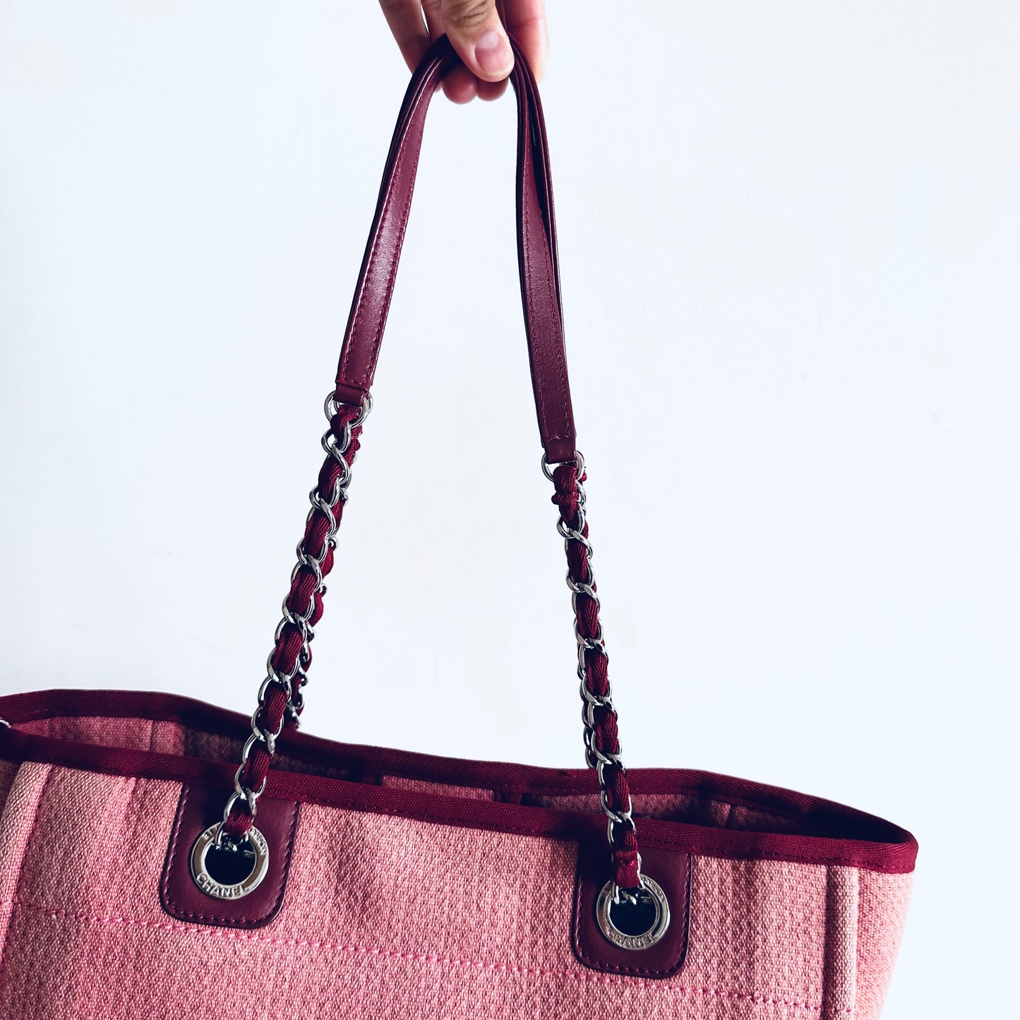 Chanel Pink Deauville PM Giant CC Monogram Logo Shoulder Shopper Tote Bag 16s