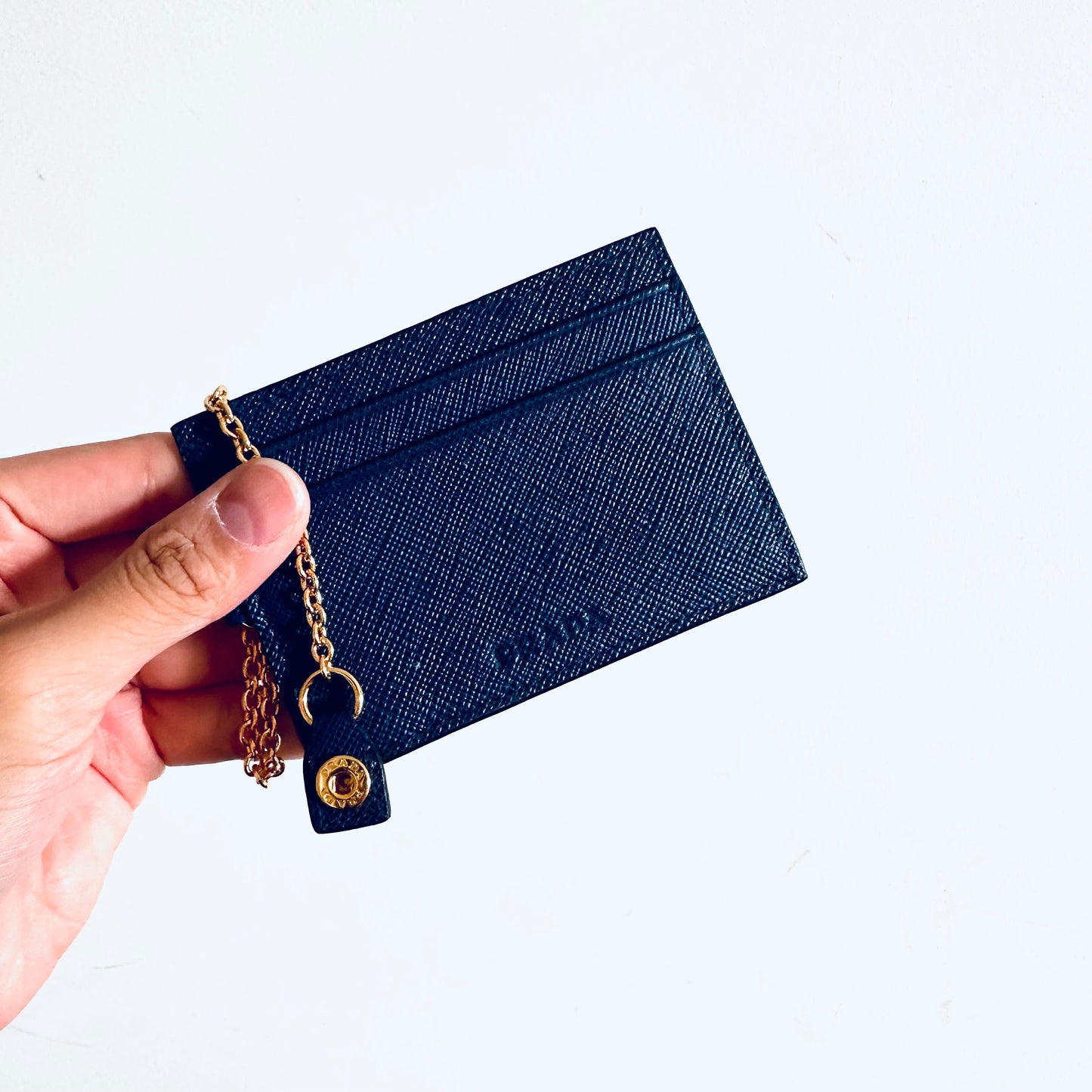 Prada Navy Blue GHW Saffiano Leather Monogram Logo Classic Continental Flap Long Wallet With Card Case