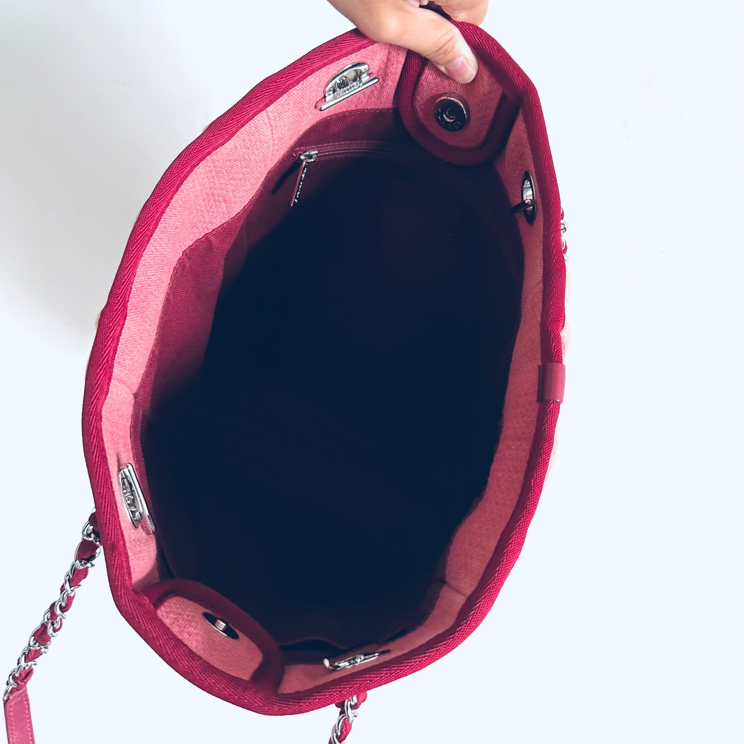 Chanel Pink Deauville PM Giant CC Monogram Logo Shoulder Shopper Tote Bag 16s