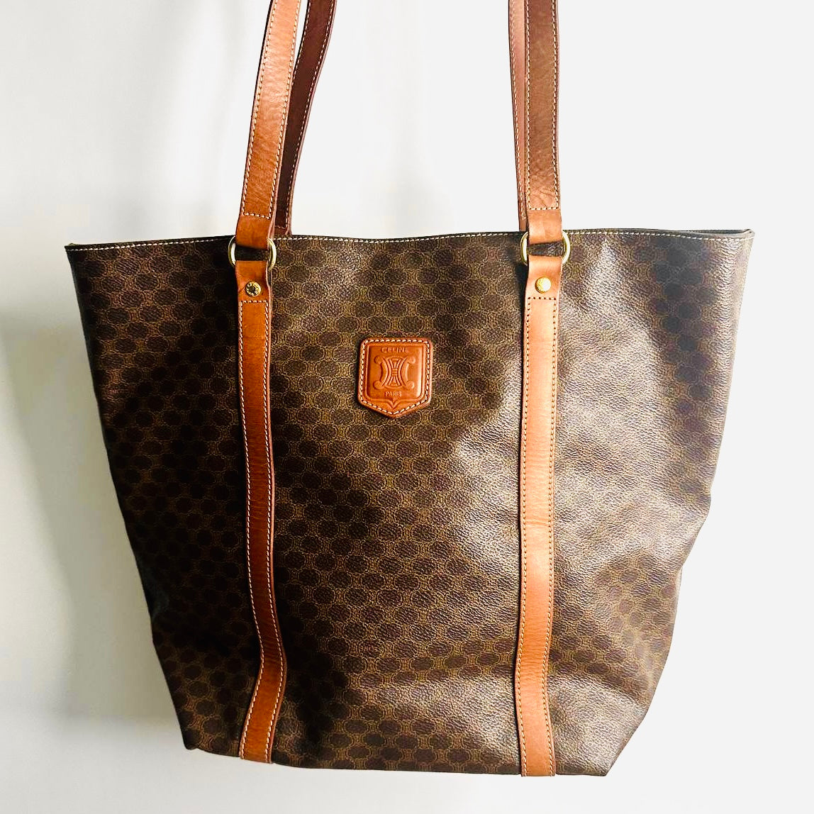Celine Triomphe Bucket Macadam Monogram Logo GHW Vintage Shoulder Shopper Tote Bag