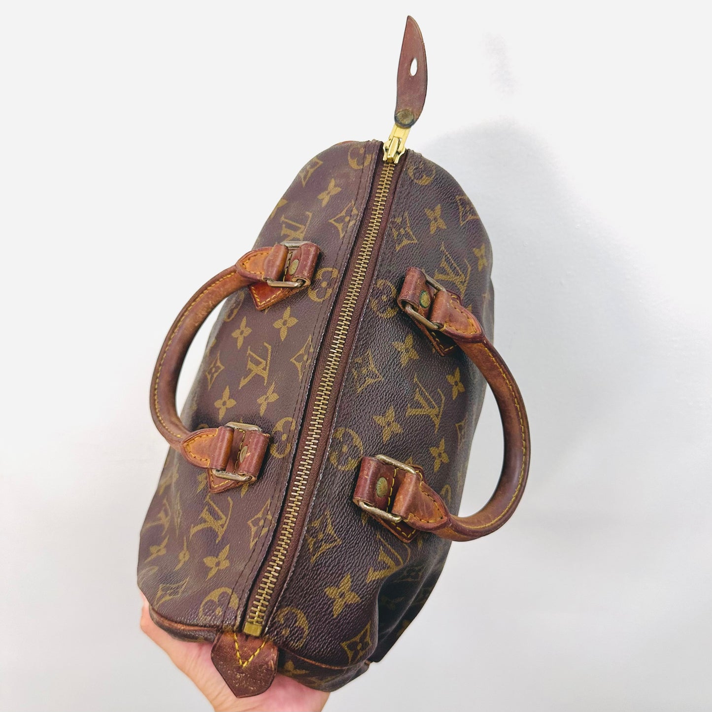 Louis Vuitton LV Boston Speedy 25 Monogram Logo GHW Top Handle Bag