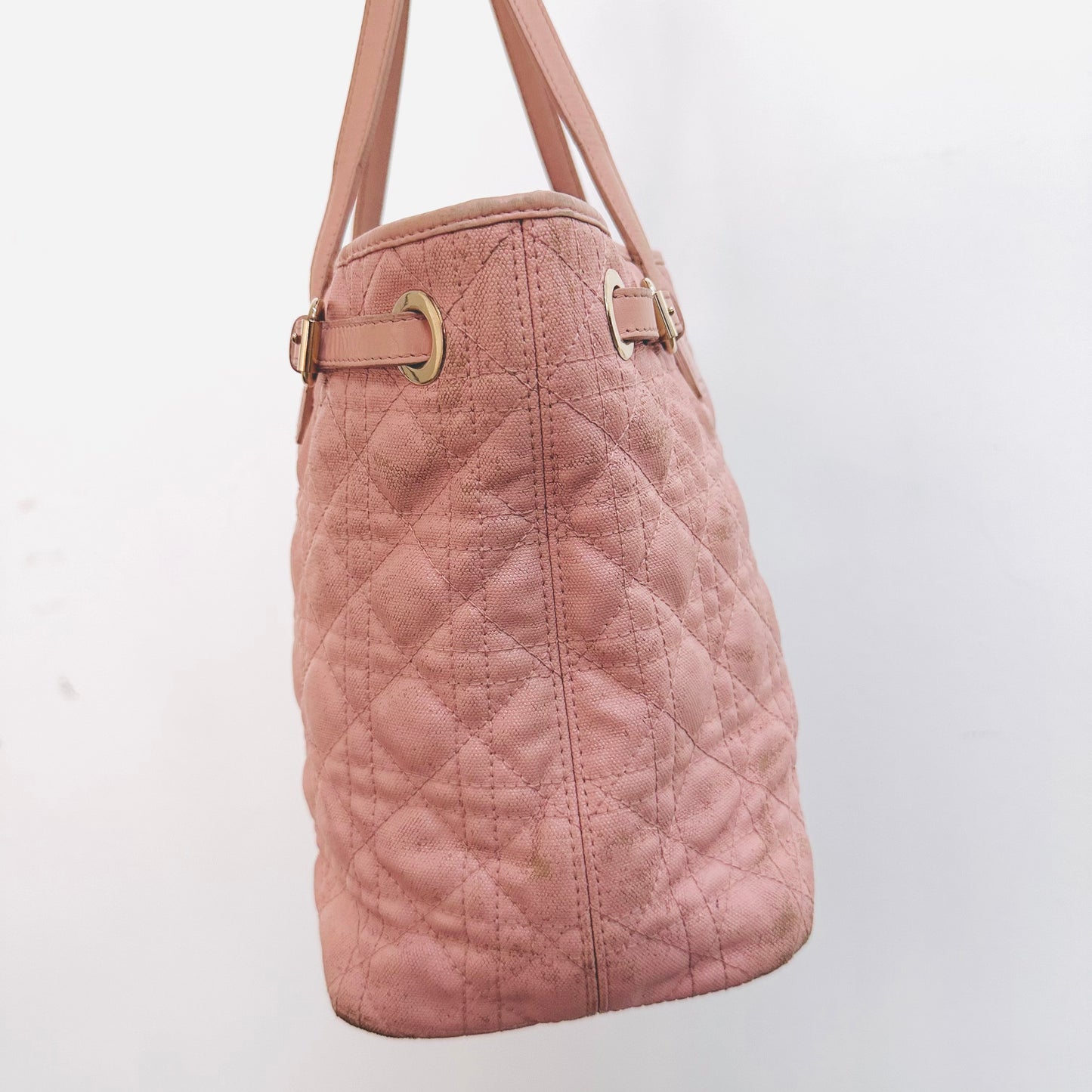 Christian Dior CD Lady Dior Blush Powder Pink GHW Cannage Quilted Shopper Shoulder Tote Bag