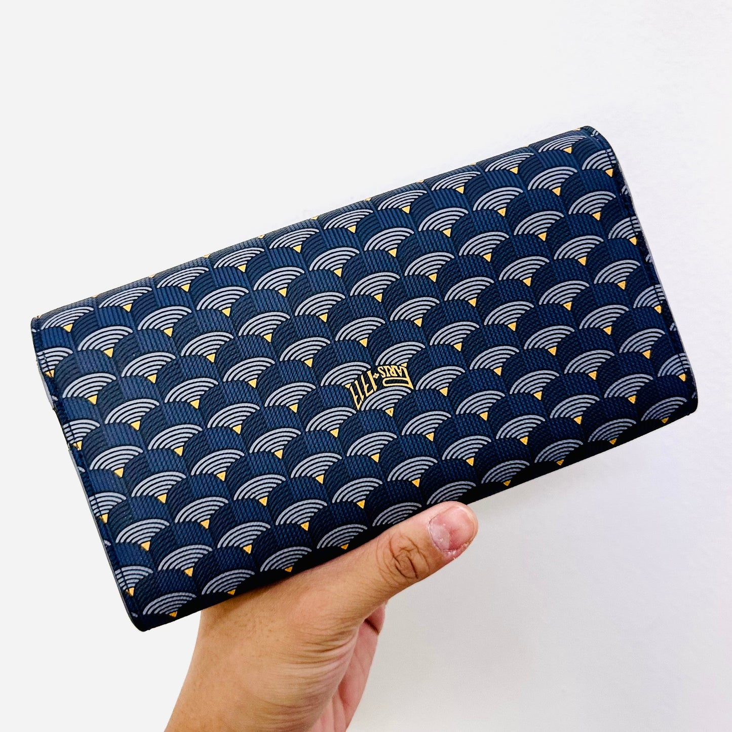 Faure Le Page Navy Blue Monogram Logo Continental Flap Long Wallet