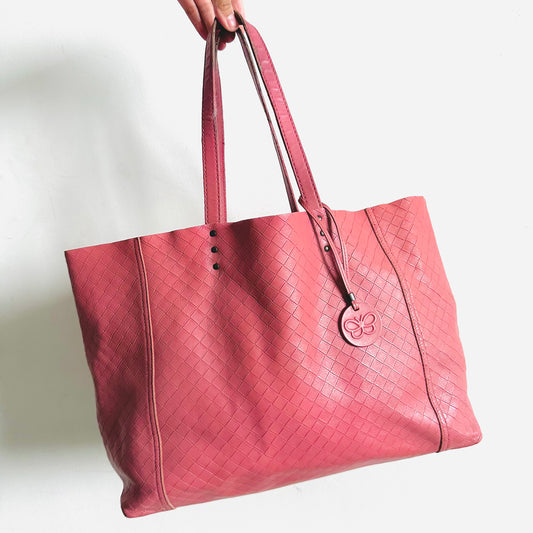 Bottega Veneta BV Pink Intrecciato Woven Leather Shopper Shoulder Tote Bag