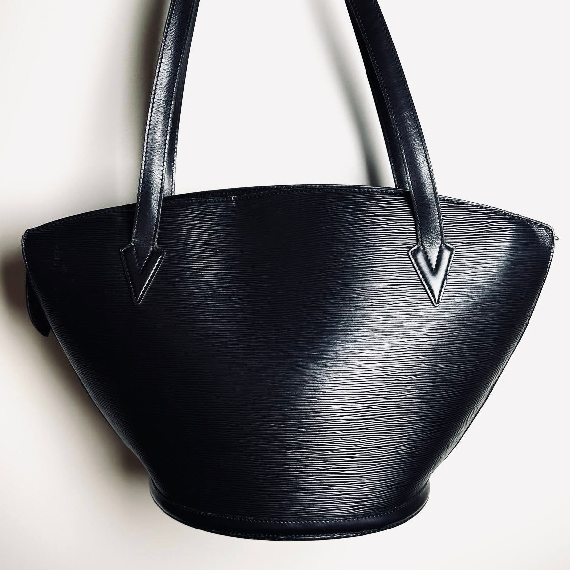 Louis Vuitton LV Black GHW Saint Jacques Epi Leather Monogram Logo Bucket Shopper Shoulder Tote Bag
