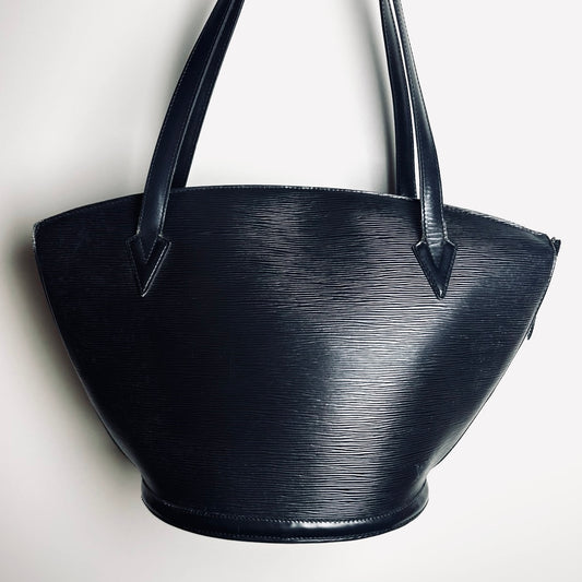 Louis Vuitton LV Black GHW Saint Jacques Epi Leather Monogram Logo Bucket Shopper Shoulder Tote Bag