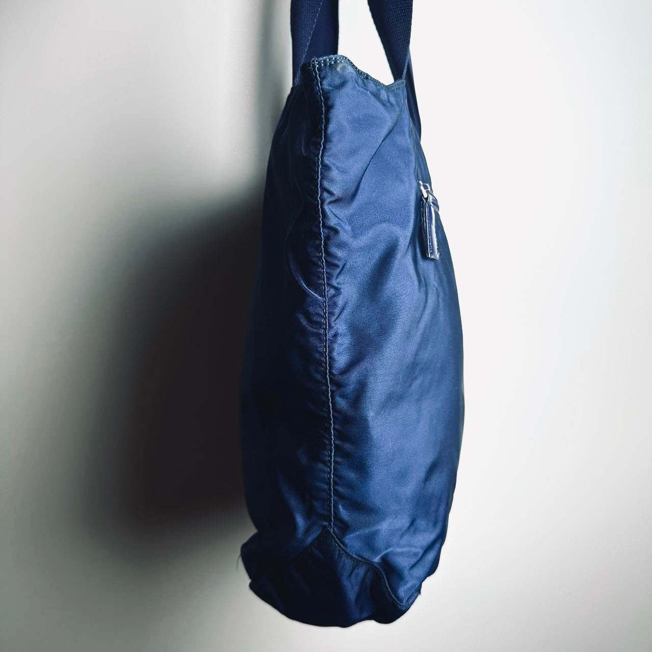 Prada Navy Blue Tessuto Monogram Logo Shopper Nylon Shoulder Tote Bag