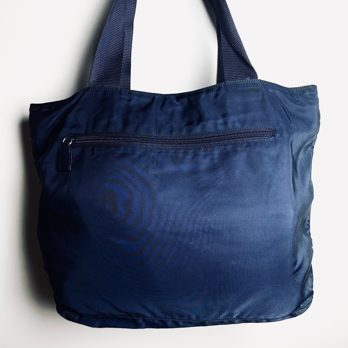 Prada Navy Blue Tessuto Monogram Logo Shopper Nylon Shoulder Tote Bag