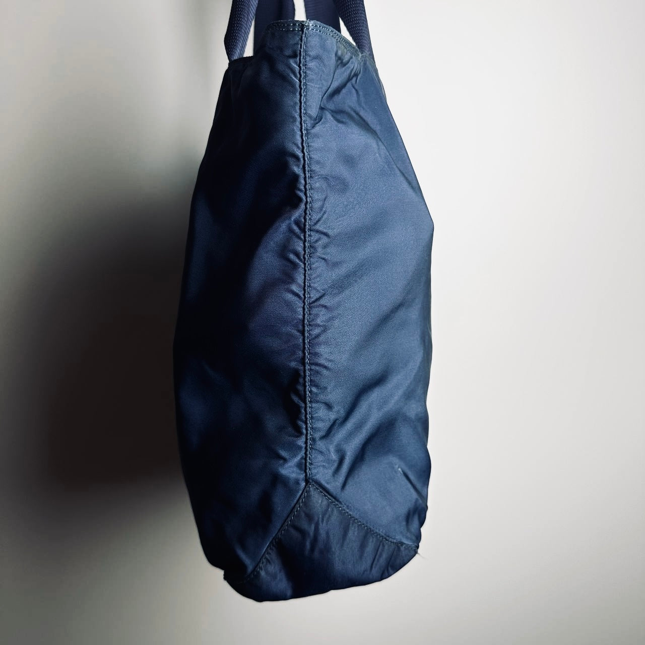 Prada Navy Blue Tessuto Monogram Logo Shopper Nylon Shoulder Tote Bag