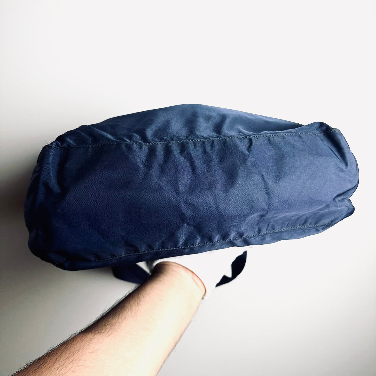 Prada Navy Blue Tessuto Monogram Logo Shopper Nylon Shoulder Tote Bag