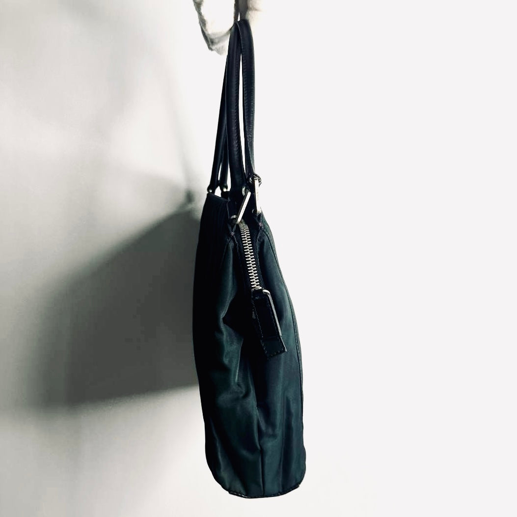 Prada Dark Jade Tessuto Chic Monogram Logo Nylon Shopper Shoulder Tote Bag