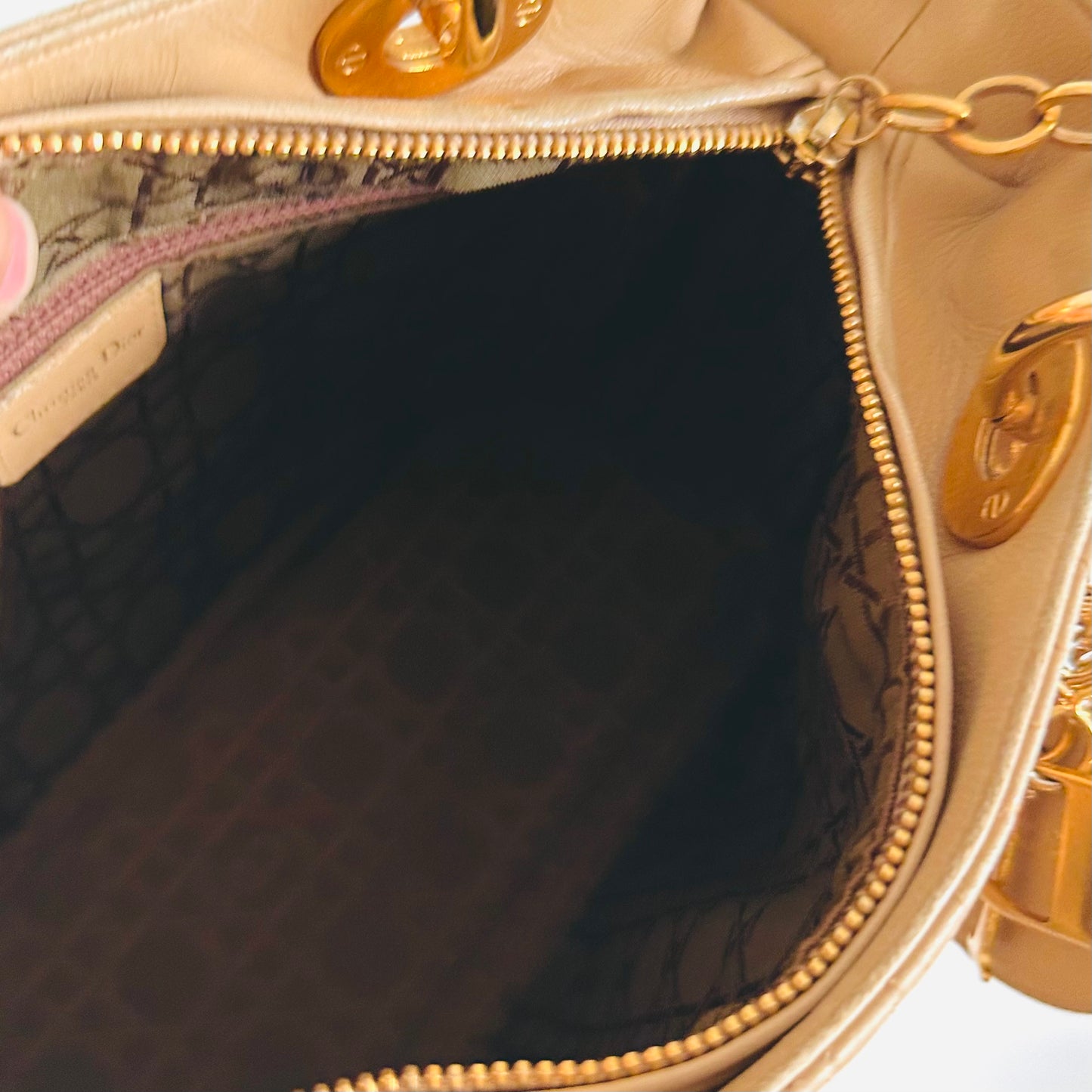 Christian Dior CD Fard Blush Pink GHW Medium Lady Dior Cannage Quilted Lambskin Leather Monogram Logo 2-Way Top Handle Shoulder Sling Bag