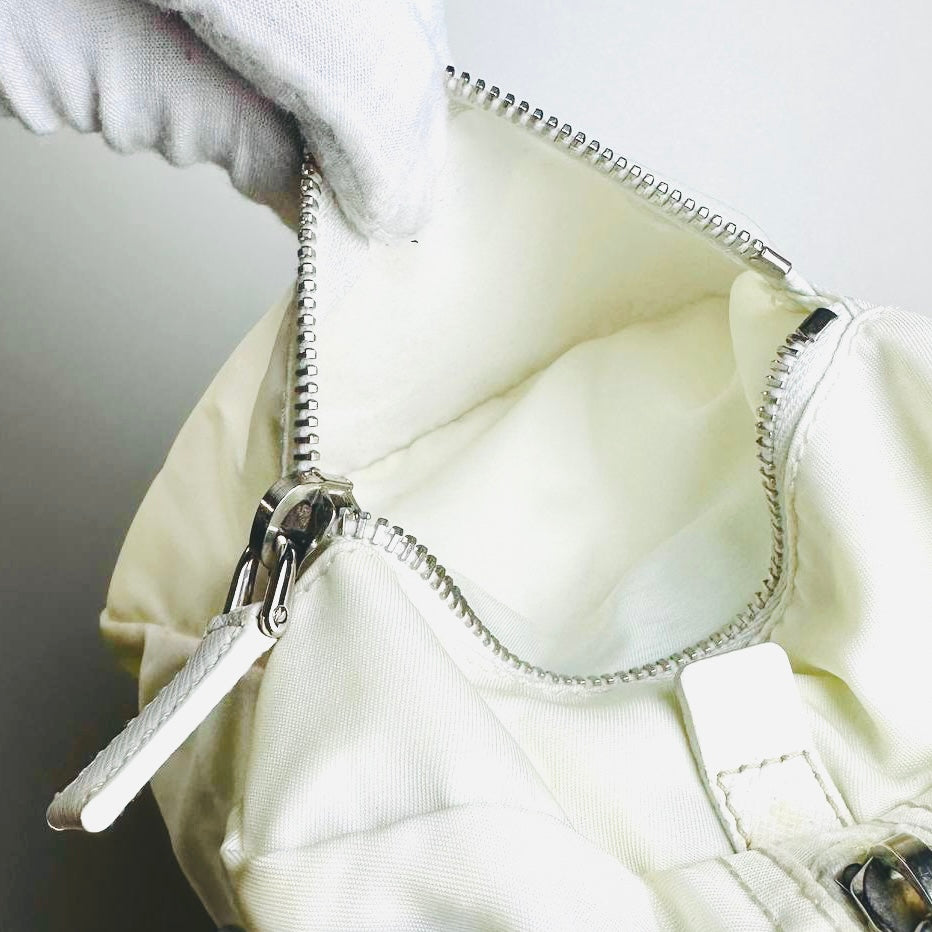 Prada White Tessuto / Leather Monogram Logo Nylon Shopper Shoulder Boston Tote Bag
