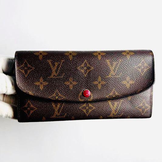 Louis Vuitton LV Emilie Monogram Logo / Fuchsia Pink GHW Flap Long Wallet
