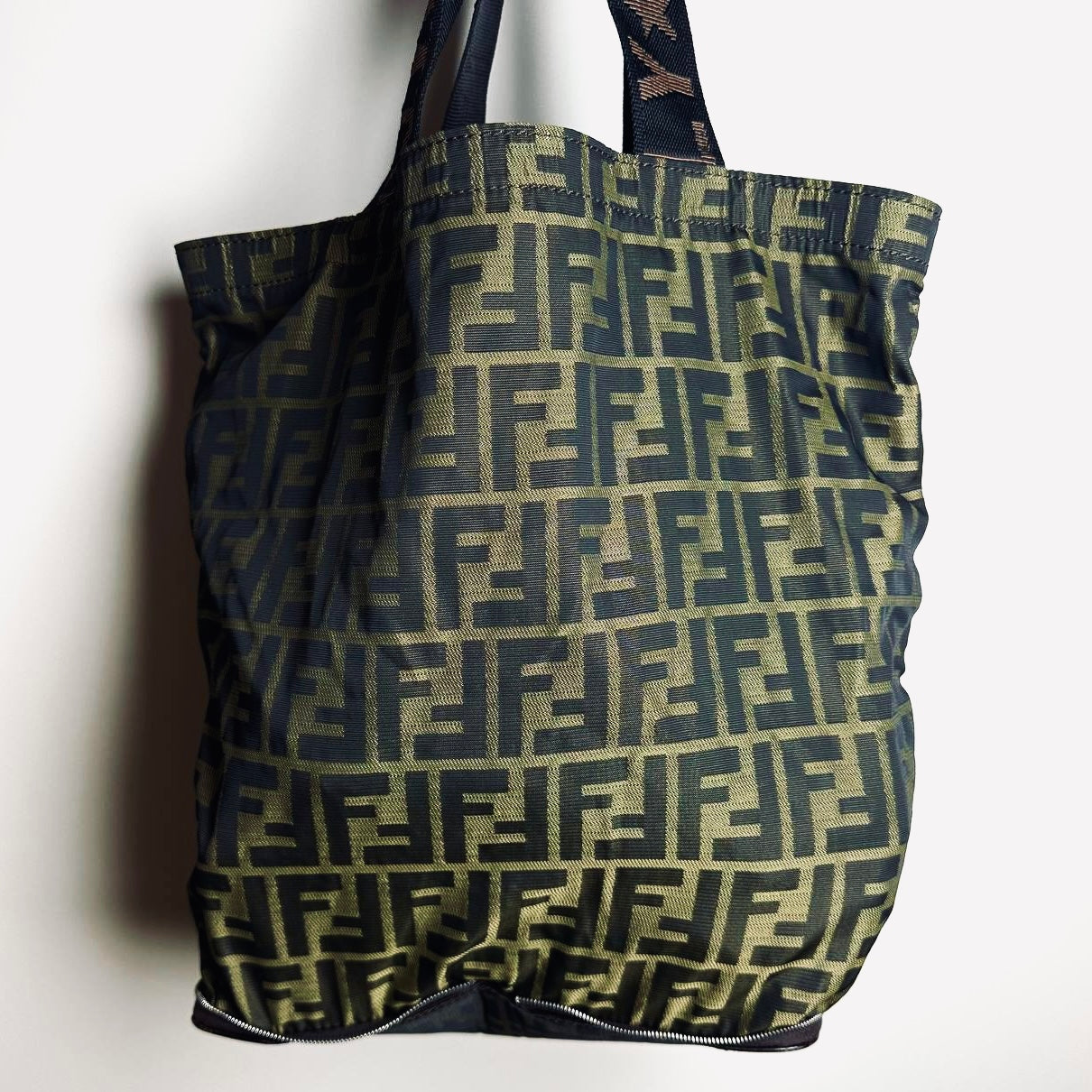 Fendi Brown Zucca FF Monogram Logo Packable Shoulder Shopper Tote Bag