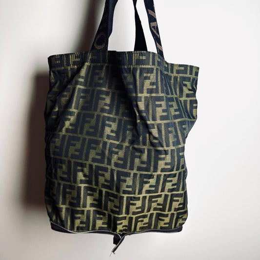 Fendi Brown Zucca FF Monogram Logo Packable Shoulder Shopper Tote Bag