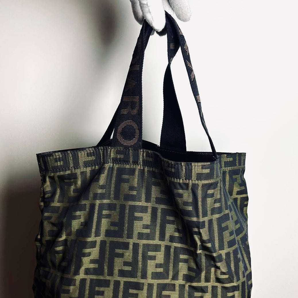 Fendi Brown Zucca FF Monogram Logo Packable Shoulder Shopper Tote Bag