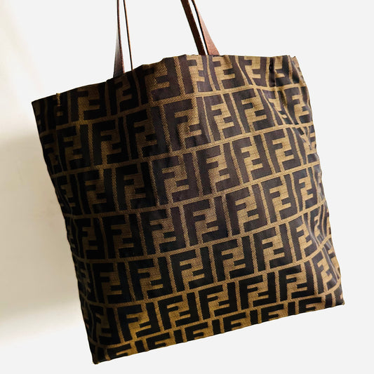 Fendi Zucca Brown FF Monogram Logo Shopper Shoulder Tote Bag