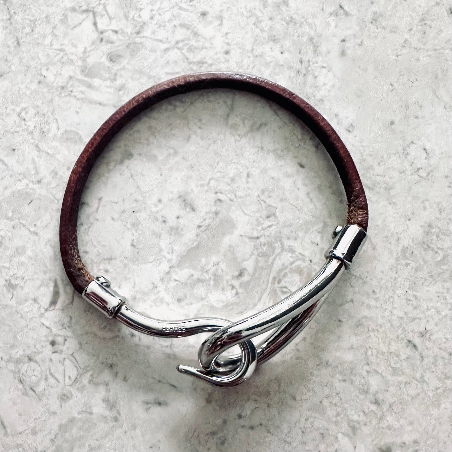 Hermes Brown Jumbo H Leather Clasp Bracelet Bangle