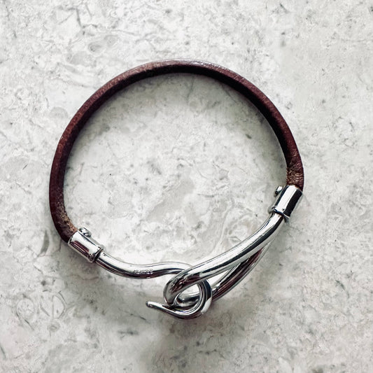 Hermes Brown Jumbo H Leather Clasp Bracelet Bangle