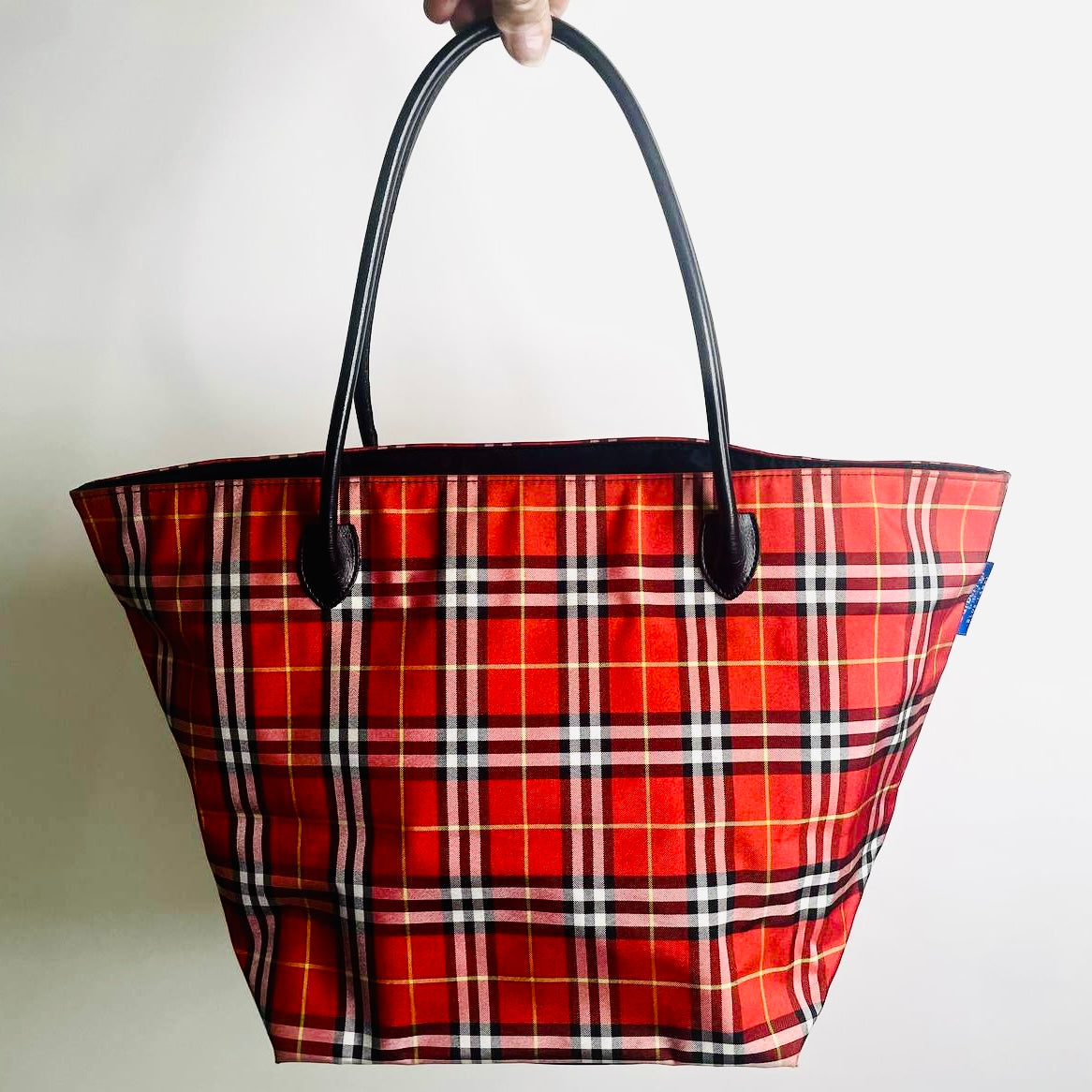 Burberry Deep Red Classic Check Nova Haymarket Checkered Shopper Shoulder Top Handle Tote Bag