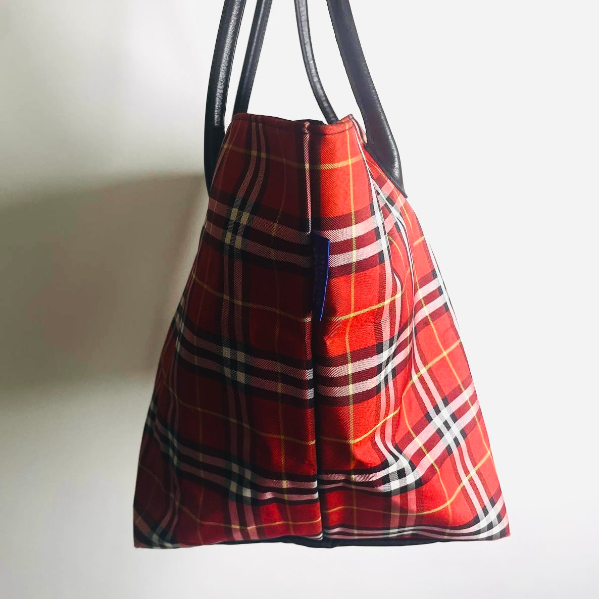 Burberry Deep Red Classic Check Nova Haymarket Checkered Shopper Shoulder Top Handle Tote Bag