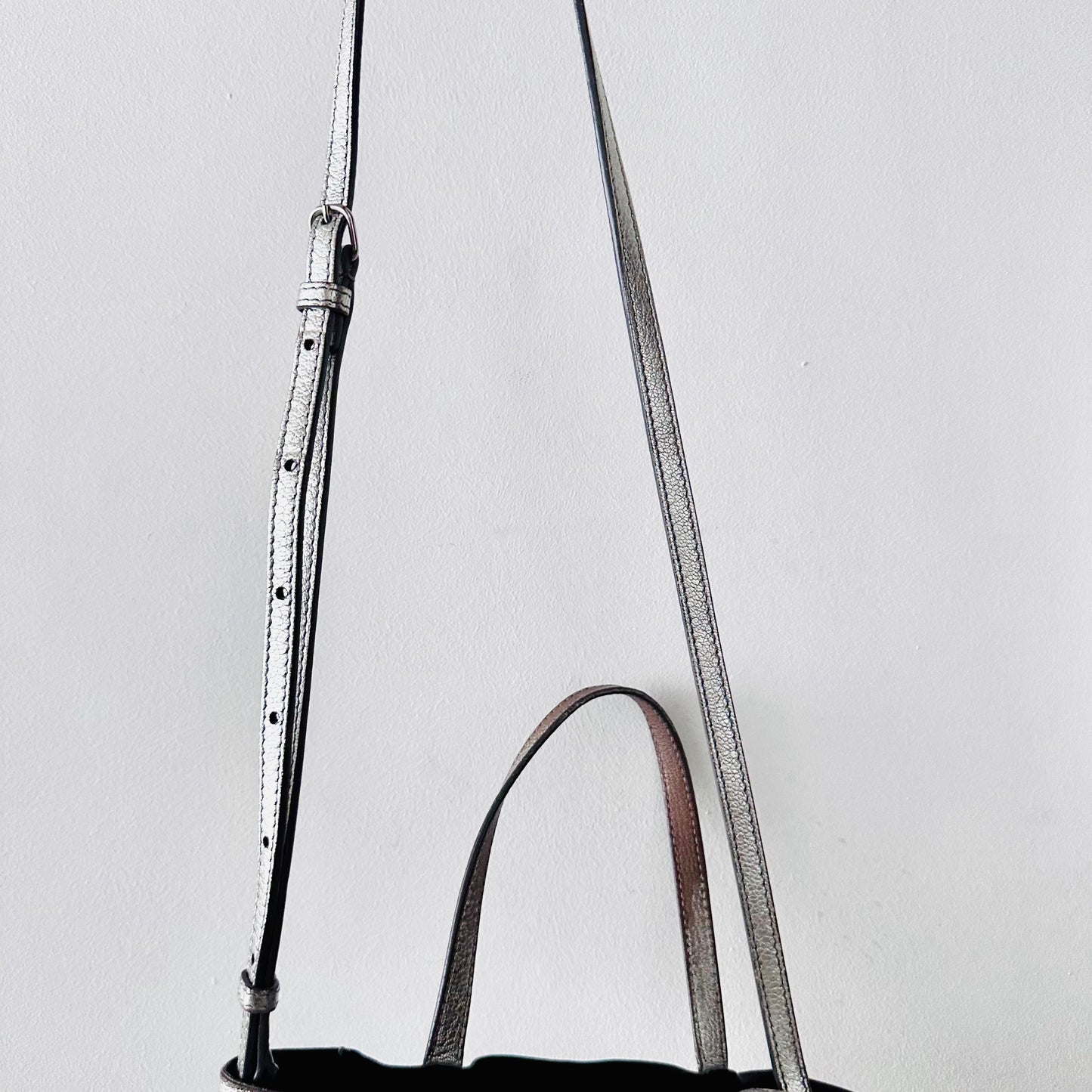 Balenciaga Metallic Silver Everyday XXS Monogram Logo 2-Way Shoulder Shopper Leather Tote Bag