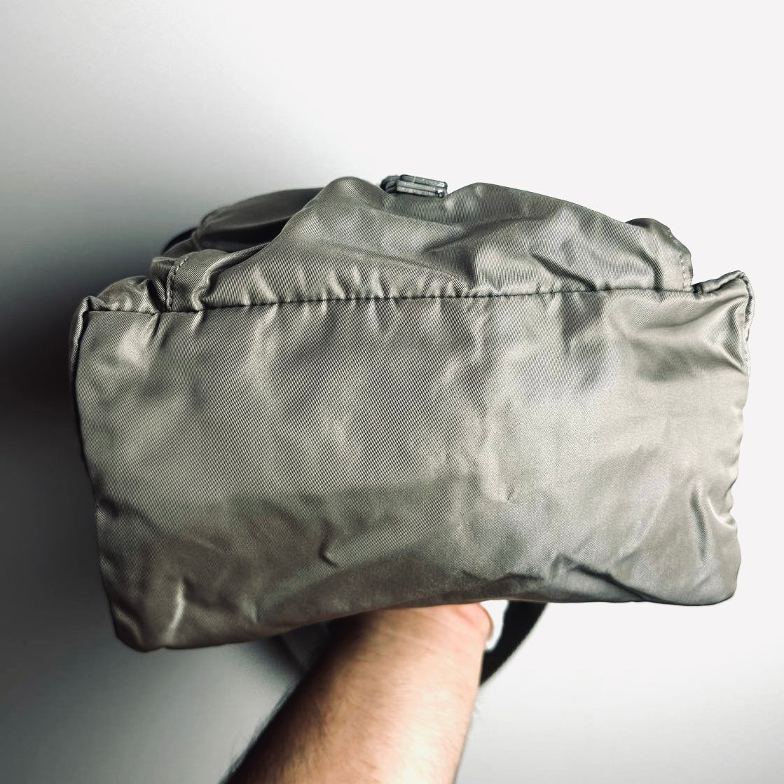 Prada Sage Green Khaki Tessuto Monogram Logo Nylon & Leather Flap Shoulder Sling Bag